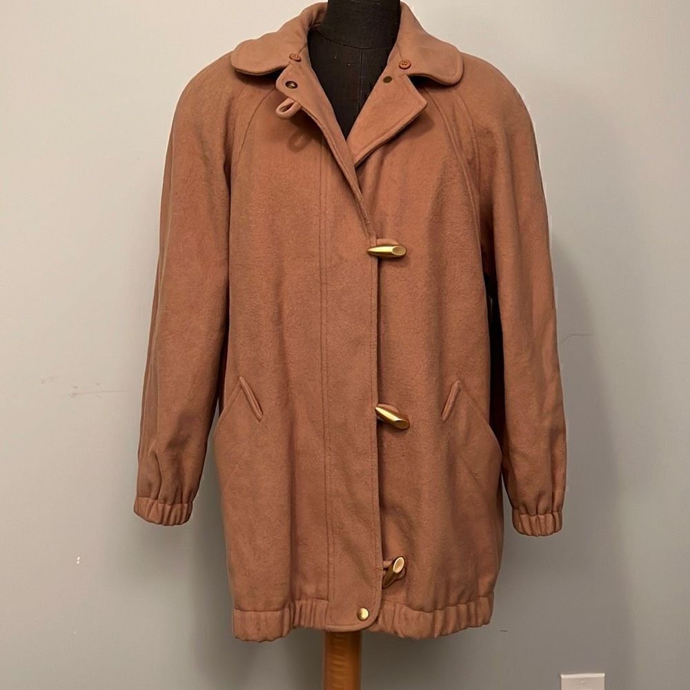 JG Hook Women's Tan Long Sleeve Wool Blend Toggle Closure Jacket Coat